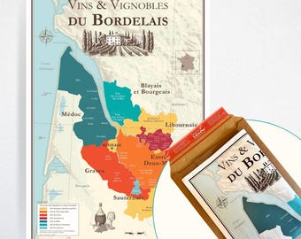 Map of Bordeaux Wines and Vineyards of the Bordeaux Region - Poster delivered folded (42x59.4cm)