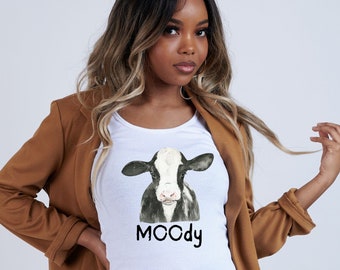 Moody Cow Shirt: Whimsical Unisex Tee, Funny Cow Gift