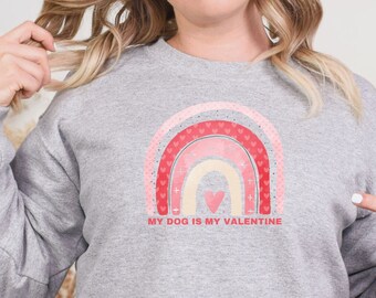 Dog Lover Sweatshirt: Valentine's Day Rainbow Heart Graphic