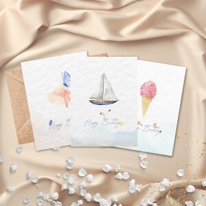 Digitale verjaardagskaart, 3 digitale 5 * 7 enkelzijdige kaarten, wenskaart, afdrukbare zomerverjaardagskaart, direct downloaden, gelukkige verjaardagskaart.