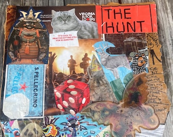 Artemis Gates 2026 “La Caza: Fragmentos de la Ciudad” Collage / Arte de técnica mixta hecho a mano, ensamblaje de resina, Las Vegas RVA Orlando Objetos encontrados