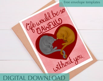 Valentine’s Day Card, Cat Valentines Card, Funny Valentine Card, Printable Valentines Card, Valentine’s Day Gift, Va