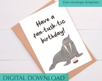 Walrus Birthday Card Funny Card Printable Birthday Cards for Friend Birthday Gift Funny Girlfriend Birthday Card for Boyfriend