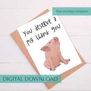 Pig Thank You Card Funny Pig Thank You Card for Friend Printable Thank You Card Digital Funny Appreciation Gift for Anyone