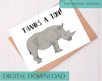 Rhino Thank You Card Funny Rhino Thank You Card for Friend Printable Thank You Card Digital Funny Appreciation Gift for Anyone