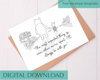 Tarjeta de condolencias de Winnie the Pooh: Frase sobre el duelo y la pérdida (descarga digital)