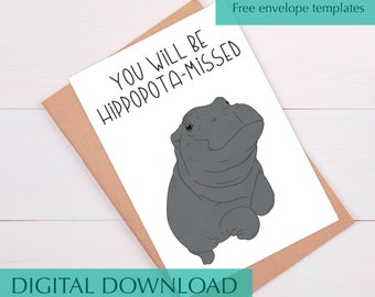 Hippo Goodbye Card Funny Friend Moving Card for Coworker Leaving Card Funny Retirement Card Farewell Friend Card for Going Away