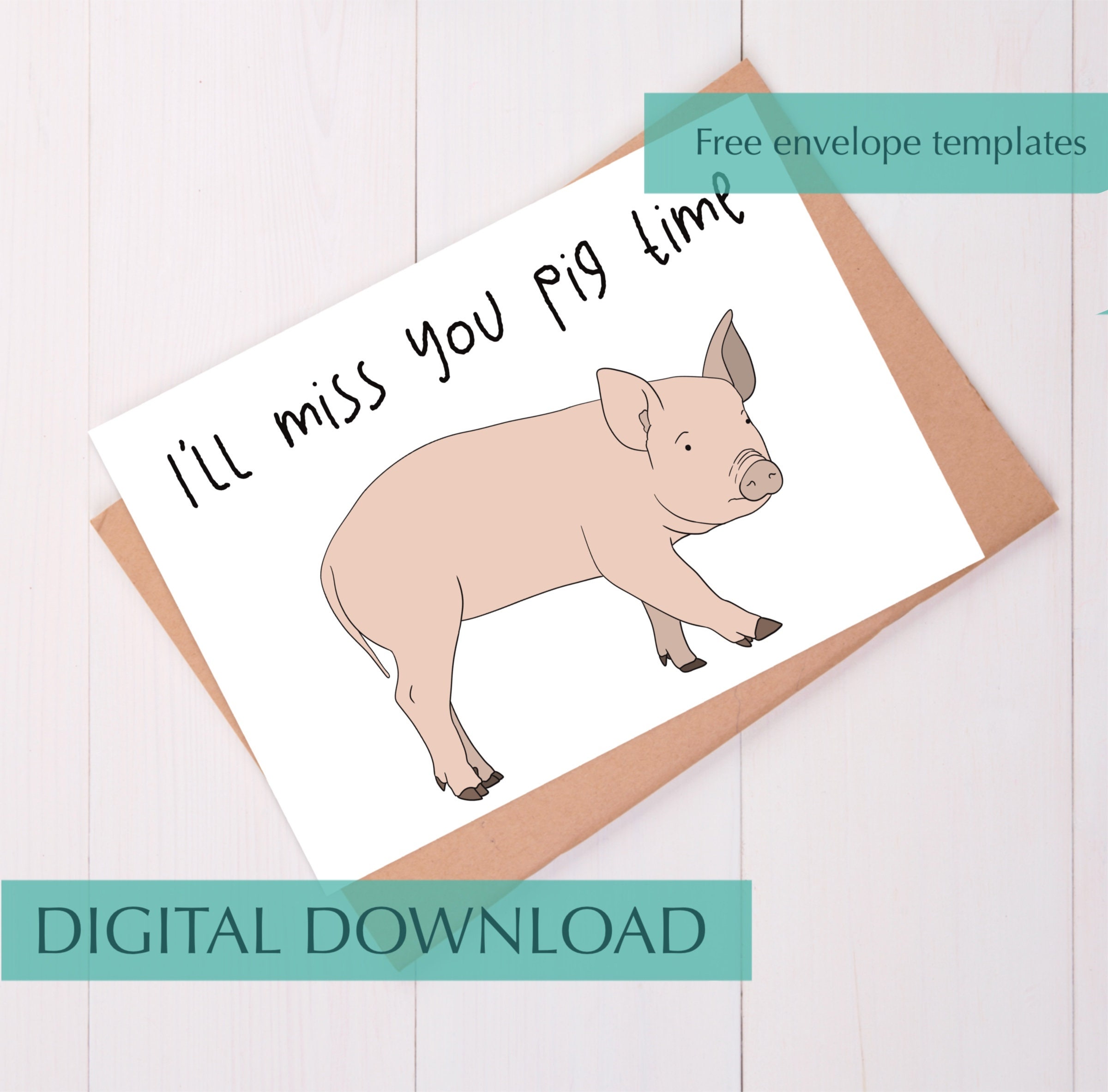 Afscheidskaart grappig varken: cadeau collega (digitale download) - Etsy  België, image size:2400x2366