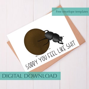Dung Beetle Get Well Soon Card Funny Pun Get Well Soon Card for Friend Sick Coworker Get Well Soon Card Printable Get Well Card for Friend