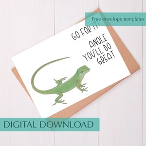 Tarjeta de buena suerte con forma de lagarto Tarjeta de aliento divertida con forma de anole para un amigo Tarjeta de buena suerte para un nuevo trabajo Regalo motivacional para un amigo Tarjeta de los mejores deseos
