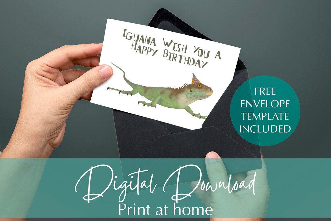 Iguana Birthday Card Funny Lizard Card Printable Birthday - Etsy
