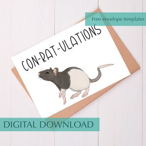 Carte de félicitations de rat Félicitations de rat drôle sur la carte de graduation Carte drôle pour le nouvel emploi Carte de félicitations imprimable pour un ami