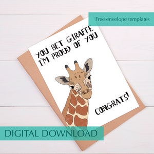 Giraffe Congratulations Card Funny Giraffe Congratulations on Graduating Card Funny Card for New Job Printable Congrats Card for Friend
