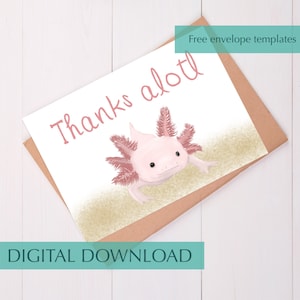 Axolotl-bedankkaart Grappige bedankkaart voor vriend Afdrukbare bedankkaart Digitale grappige waardering Cadeau voor iedereen