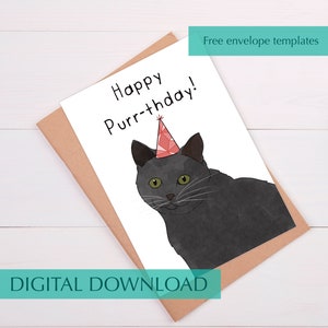 Black Cat Birthday Card Funny Black Cat Birthday Card for Cat Lover Card from Cat Card for Cat Parent Printable Card Gift from Daughter