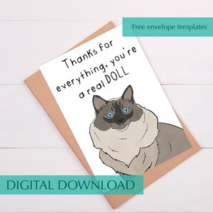 Ragdoll Cat Thank You Card Funny Ragdoll Cat Thank You Card for Cat Mom Thank You Card for Her Printable Card for Cat Lover Gift
