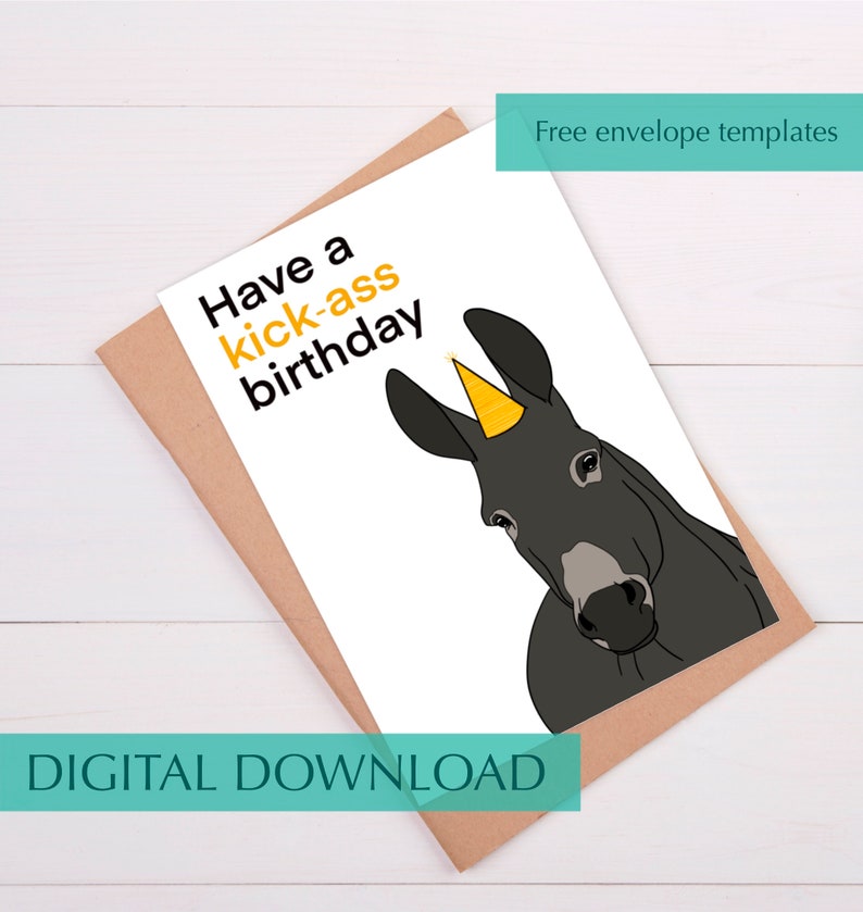 Donkey Birthday Card Funny Donkey Card Printable Birthday Cards for ...