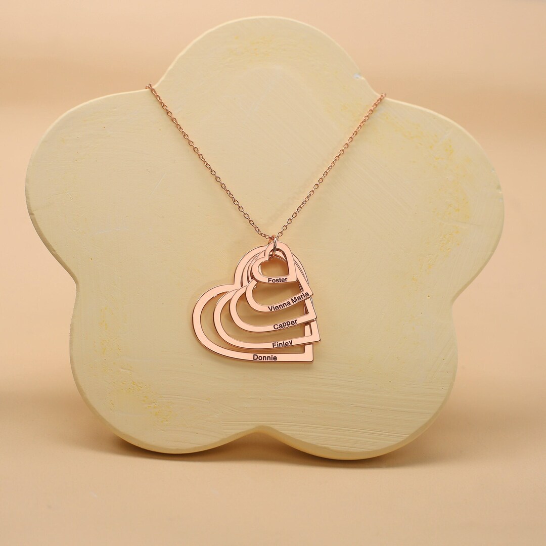 Custom Heart Necklace Engraved Name Necklace Multiple Heart Etsy