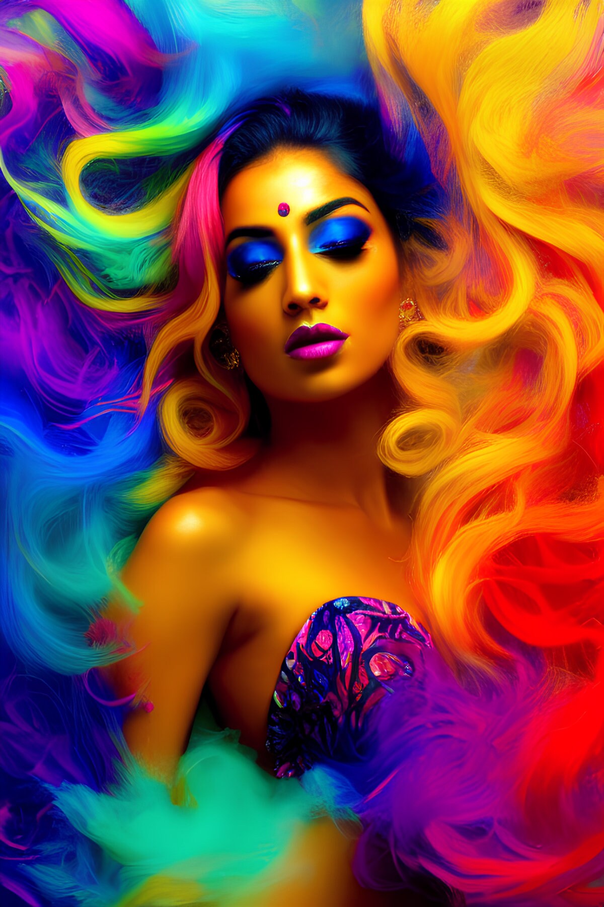 Portrait of a Beautiful Indian Woman AI Inspired Wall Art Home Decor Digital Download Printable