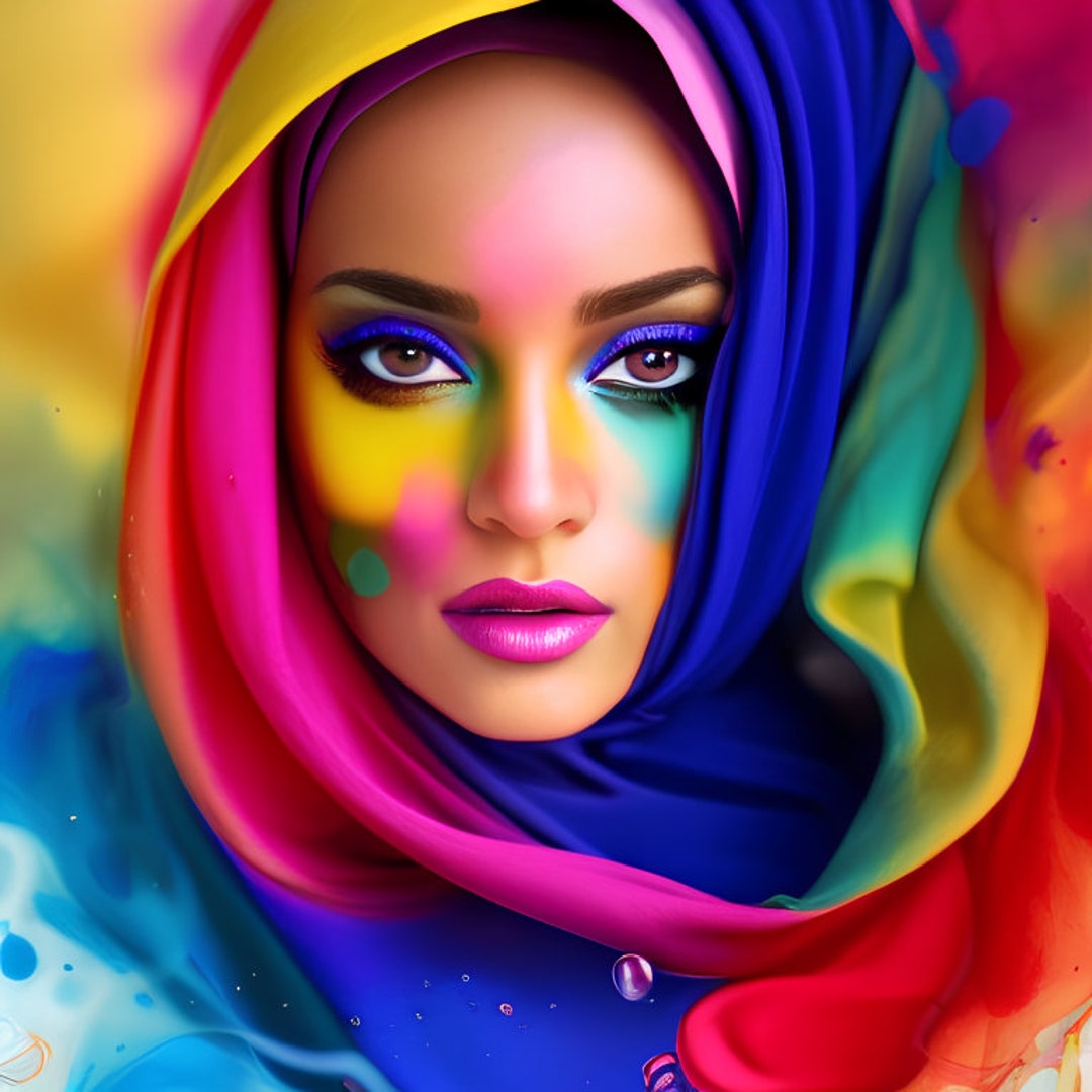 Wall Art of Beautiful Arabic Muslim Woman in Burqua AI Inspired Digital