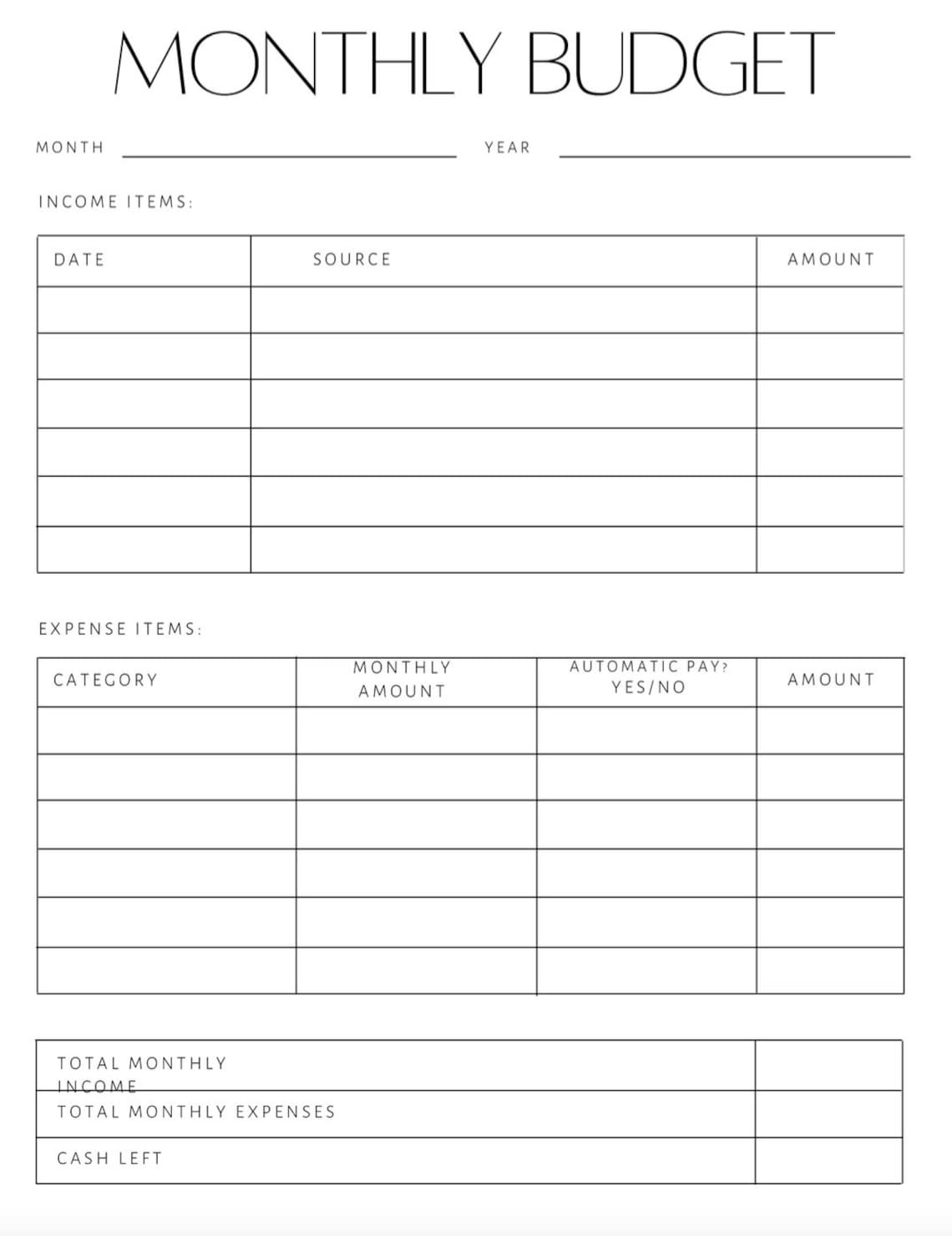 Monthly Budget Printable - Etsy