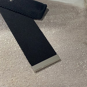 Black Knitted Tie with Silver Tip | Knit Tie | Gifts for Him | Neckties for Men| Skinny Tie | Modern Suit Accessories