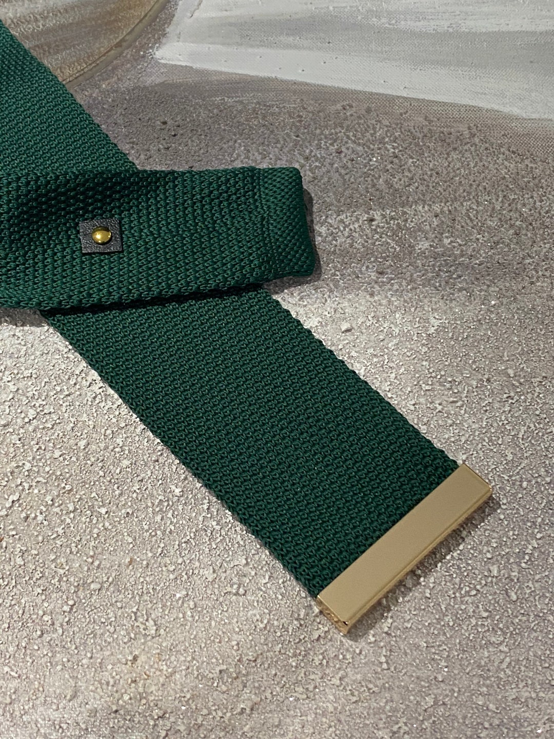 Forest Green Knitted Tie With Gold Tip Knit Tie Gifts for Him Neckties for Men Skinny Tie Modern