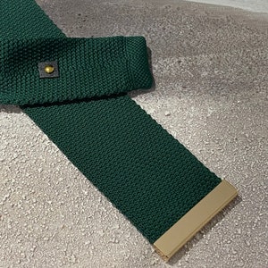 Forest Green Knitted Tie with Gold Tip | Knit Tie | Gifts for Him | Neckties for Men| Skinny Tie | Modern Suit Accessories