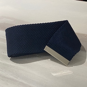 Navy Blue  Knitted Tie with Silver Tip | Knit Tie | Gifts for Him | Neckties for Men| Skinny Tie | Modern Suit Accessories