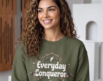 Everyday Conqueror sweatshirt,  Christian Sweatshirt, Bible Verse Sweater, Christian Sweat For Women, Church Hoodie, Youth Pastor Gift