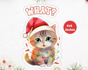 Christmas cat Stickers, Cat Stickers, Cat Christmas, Cute Cat Sticker, Cat Lovers Gift, black cat sticker, Cute Kitty Christmas Stickers
