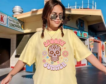 Spooky Summer Skeleton Comfort Colors Shirt: Halloween Vibes Tee