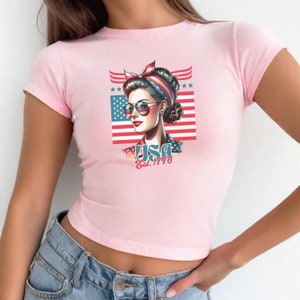 USA Flag Crop Top: Patriotic 4th of July Baby Tee