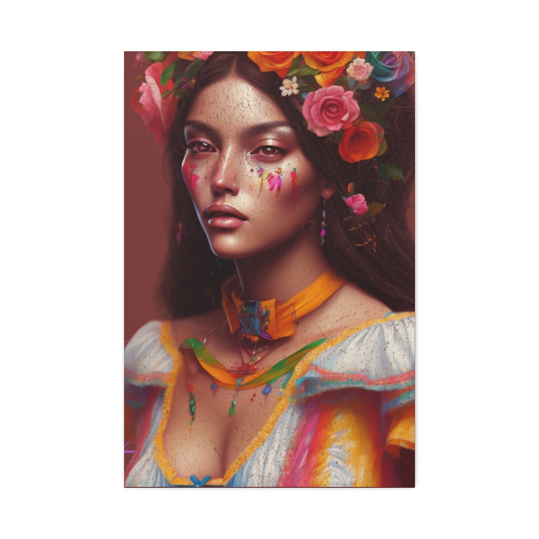 Woman Portrait Mexican Wall Art Colorful Woman Portrait Etsy