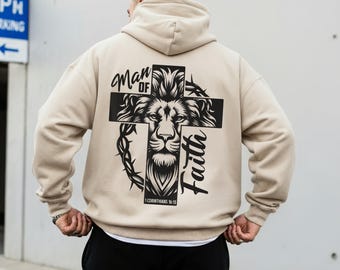 Man of Faith Hoodie – Christian Men’s Hoodie with Cross – Christian Graphic Sweatshirt – Faith Based Apparel Gift for Him, Jesus Hoodie