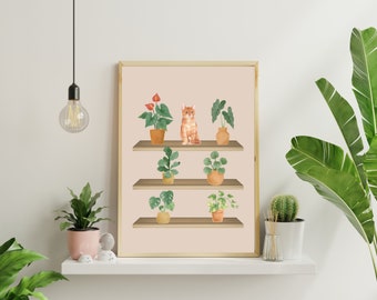 Custom Cats and House Plants Print, DIGITAL DOWNLOAD, Printable Wall Art