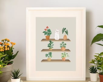 Cats and House Plants Print, DIGITAL DOWNLOAD, Printable Wall Art