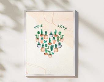 Potted Plants Heart Art Print, Boho Home Decor (Digital Download)