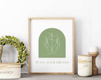 House Plants Line Art Print, Plant Your Dreams, Botanical Wall Art (Digital Download)