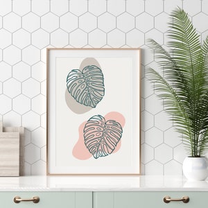 Monstera Blätter Druck, botanischer Druck, tropische Blatt Drucke, Monstera Poster, grünes Blatt Wandkunst, Pflanzen Drucke, digitaler Download