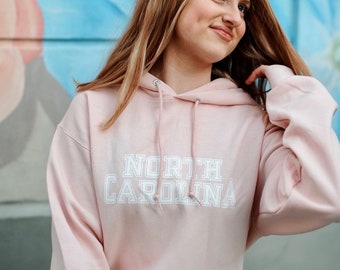 Pink North Carolina Hoodie- NC Hoodie- Cozy Hoodie- pink Hoodie. True to size