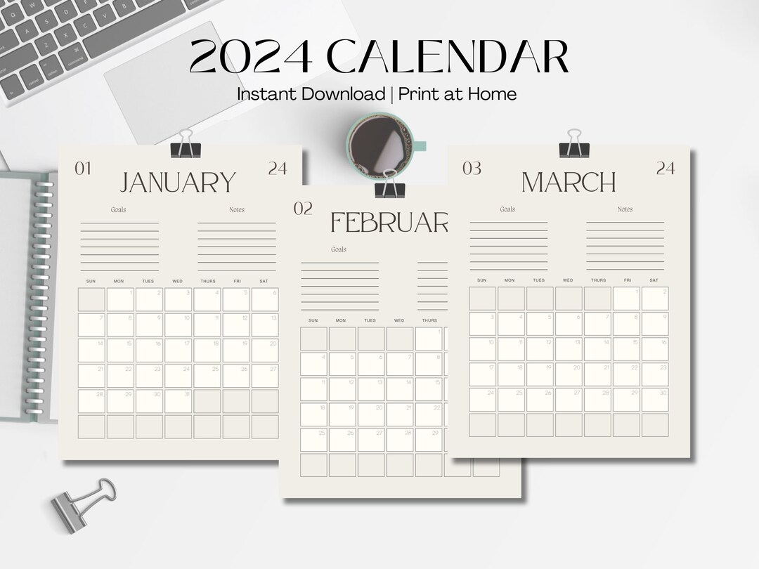 Neutral Minimalist 2024 Calendar DIGITAL Download/print at - Etsy