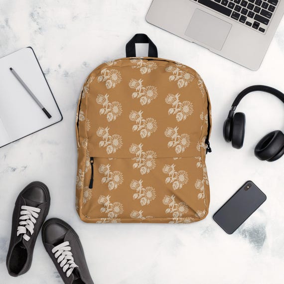 Tan Backpack With Cream Sunflower Design | Stylish Everyday  display picture 2