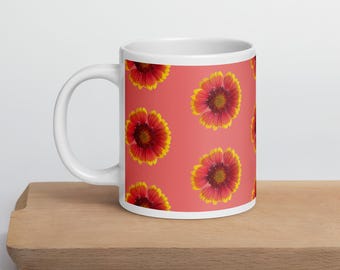 Glossy Floral Mug: Pink Flower Ceramic Coffee Cup