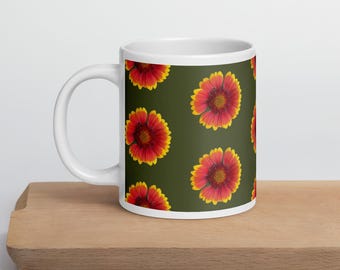 Green Glossy Mug: Floral Ceramic Coffee Cup