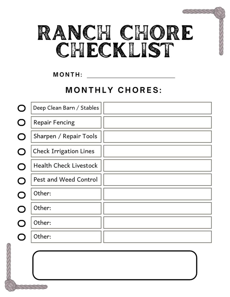 Ranch Chore Checklist Printable - Rustic Monthly Ranch To-do List ...