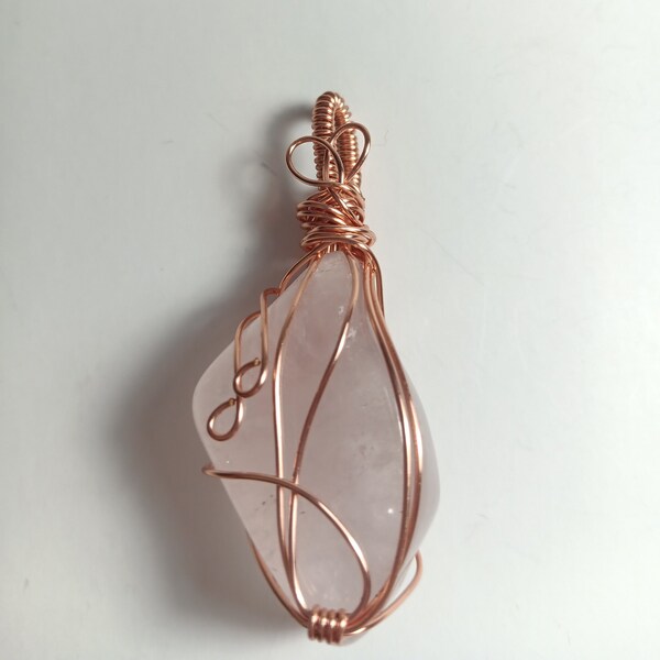 Wire Wrapped Rose Quartz Necklace