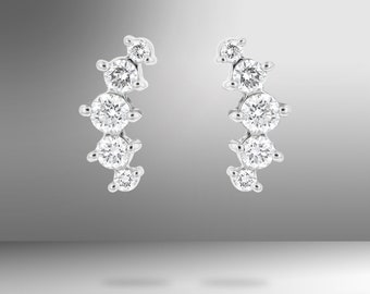 14K White GOLD 0.75 Carat Round DIAMONDS Ear Climber EARRINGS