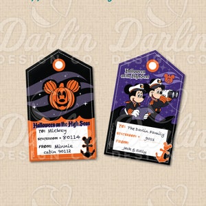 DCL Fisch Verlängerung Geschenkanhänger - Halloween auf hoher See | Kürbis und Captain Mickey und Minnie Design | Digitaler Download | Gruselig