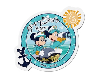 Captain Mickey and Minnie Shimmering Seas 25th Anniversary DCL Cruise Door Magnet - 6 Inch